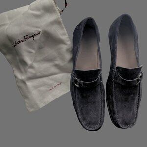 Salvatore Ferragamo Black Suede Bit Loafers – Size 11